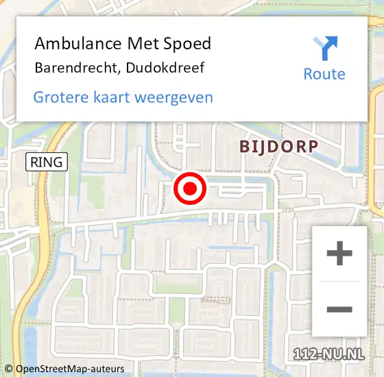 Locatie op kaart van de 112 melding: Ambulance Met Spoed Naar Barendrecht, Dudokdreef op 3 september 2021 12:45