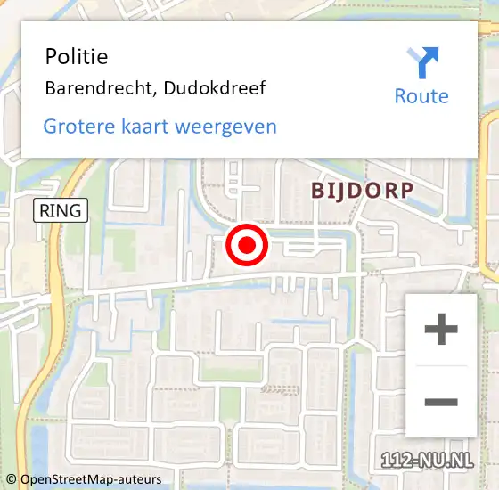 Locatie op kaart van de 112 melding: Politie Barendrecht, Dudokdreef op 3 september 2021 12:46