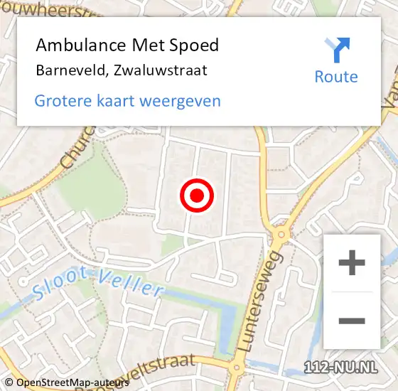 Locatie op kaart van de 112 melding: Ambulance Met Spoed Naar Barneveld, Zwaluwstraat op 3 september 2021 12:55