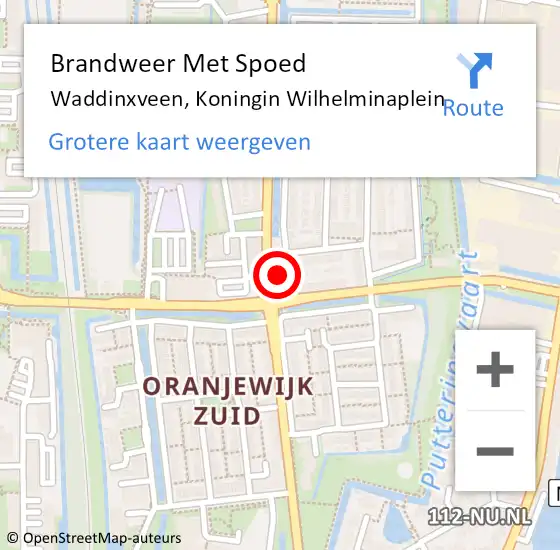 Locatie op kaart van de 112 melding: Brandweer Met Spoed Naar Waddinxveen, Koningin Wilhelminaplein op 3 september 2021 12:56