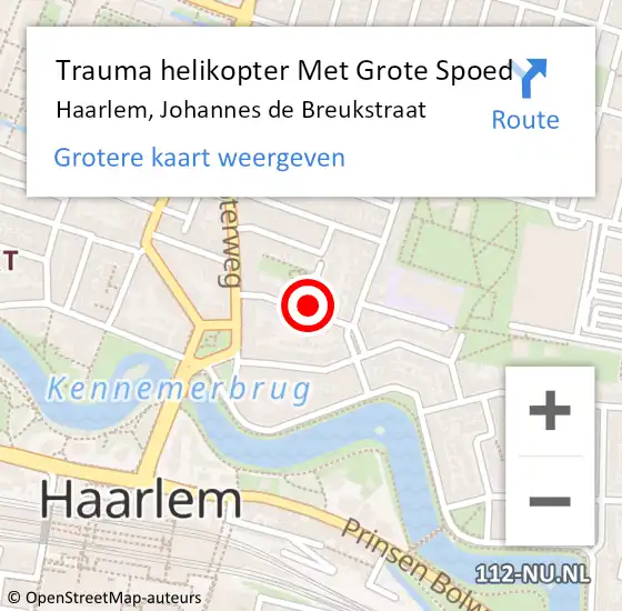 Locatie op kaart van de 112 melding: Trauma helikopter Met Grote Spoed Naar Haarlem, Johannes de Breukstraat op 3 september 2021 13:00