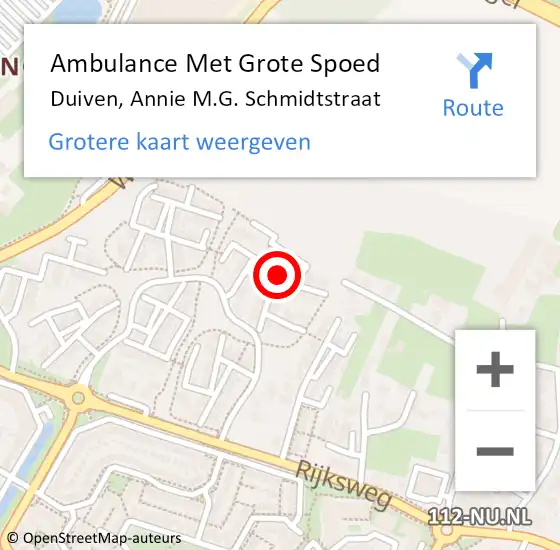 Locatie op kaart van de 112 melding: Ambulance Met Grote Spoed Naar Duiven, Annie M.G. Schmidtstraat op 3 september 2021 13:16