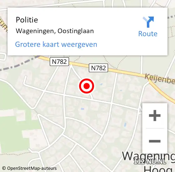 Locatie op kaart van de 112 melding: Politie Wageningen, Oostinglaan op 3 september 2021 13:22