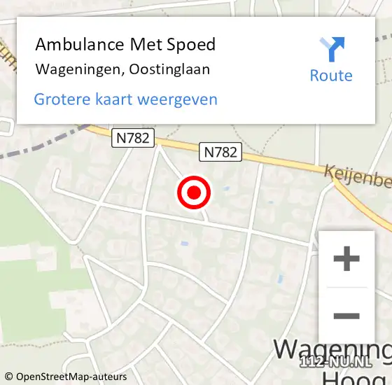 Locatie op kaart van de 112 melding: Ambulance Met Spoed Naar Wageningen, Oostinglaan op 3 september 2021 13:22