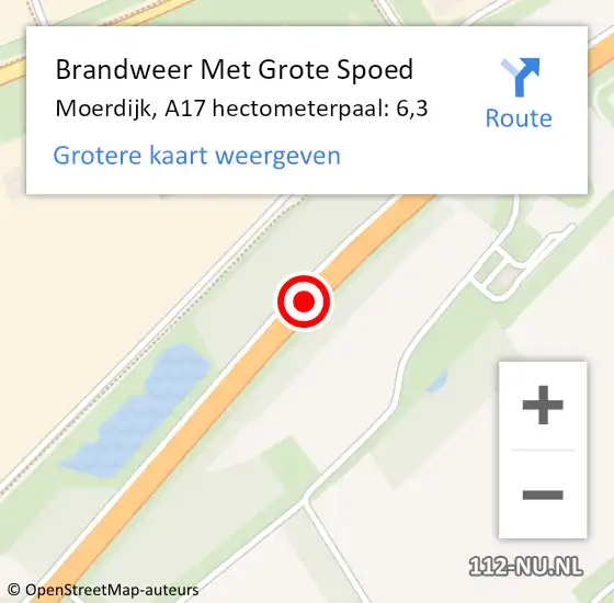 Locatie op kaart van de 112 melding: Brandweer Met Grote Spoed Naar Moerdijk, A17 hectometerpaal: 6,3 op 3 september 2021 13:23