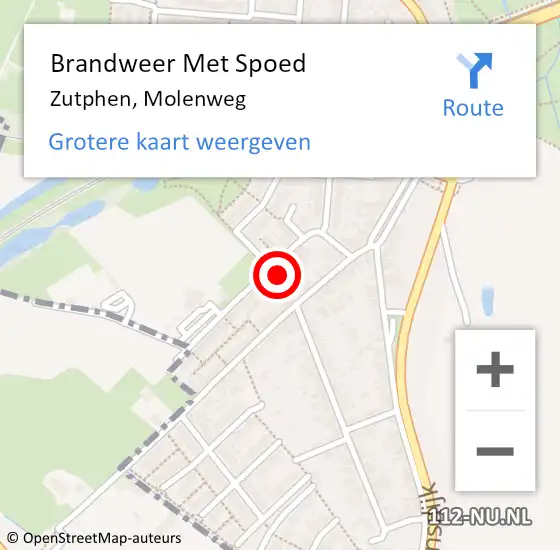 Locatie op kaart van de 112 melding: Brandweer Met Spoed Naar Zutphen, Molenweg op 3 september 2021 13:23