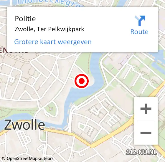 Locatie op kaart van de 112 melding: Politie Zwolle, Ter Pelkwijkpark op 3 september 2021 13:23