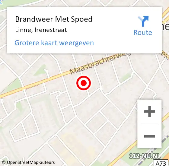 Locatie op kaart van de 112 melding: Brandweer Met Spoed Naar Linne, Irenestraat op 3 september 2021 13:26