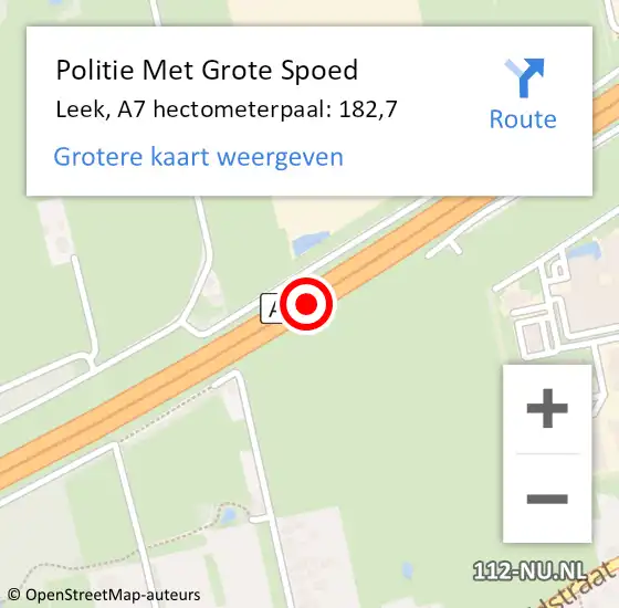 Locatie op kaart van de 112 melding: Politie Met Grote Spoed Naar Leek, A7 hectometerpaal: 182,7 op 3 september 2021 14:03