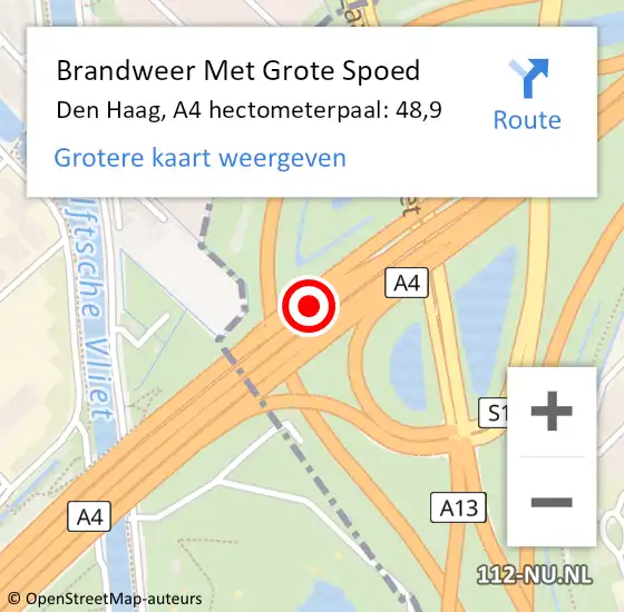 Locatie op kaart van de 112 melding: Brandweer Met Grote Spoed Naar Den Haag, A4 hectometerpaal: 48,9 op 3 september 2021 14:05