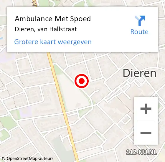 Locatie op kaart van de 112 melding: Ambulance Met Spoed Naar Dieren, van Hallstraat op 3 september 2021 14:08