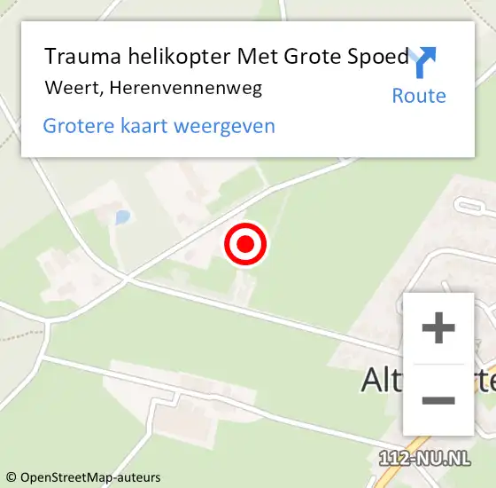 Locatie op kaart van de 112 melding: Trauma helikopter Met Grote Spoed Naar Weert, Herenvennenweg op 3 september 2021 14:10