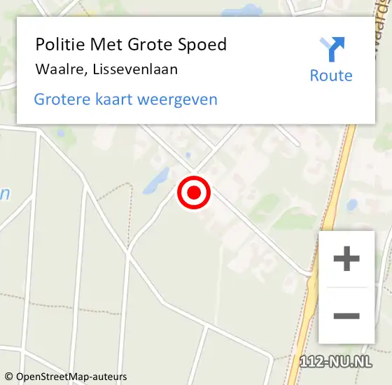 Locatie op kaart van de 112 melding: Politie Met Grote Spoed Naar Waalre, Lissevenlaan op 3 september 2021 14:11