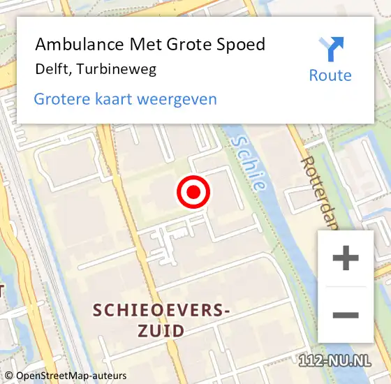 Locatie op kaart van de 112 melding: Ambulance Met Grote Spoed Naar Delft, Turbineweg op 3 september 2021 14:16