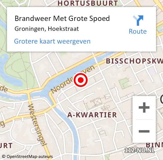 Locatie op kaart van de 112 melding: Brandweer Met Grote Spoed Naar Groningen, Hoekstraat op 3 september 2021 14:20