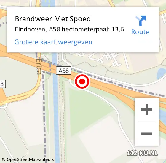 Locatie op kaart van de 112 melding: Brandweer Met Spoed Naar Eindhoven, A58 hectometerpaal: 13,6 op 3 september 2021 14:20