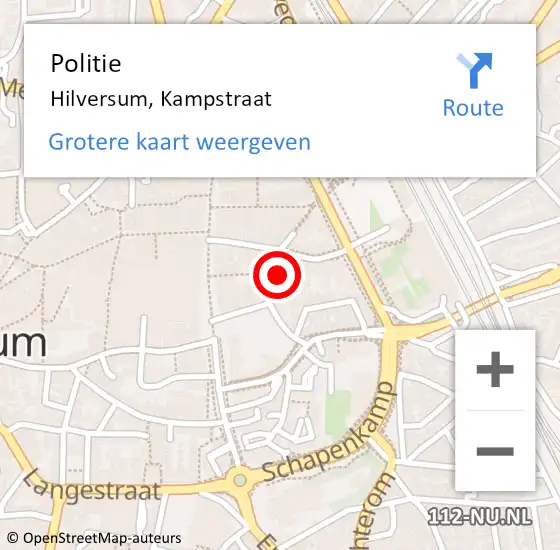Locatie op kaart van de 112 melding: Politie Hilversum, Kampstraat op 3 september 2021 14:21