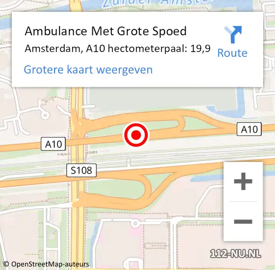 Locatie op kaart van de 112 melding: Ambulance Met Grote Spoed Naar Amsterdam, A10 hectometerpaal: 19,9 op 3 september 2021 14:21