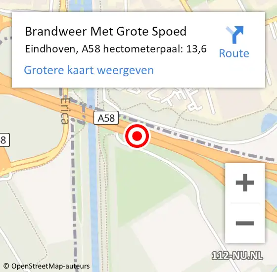 Locatie op kaart van de 112 melding: Brandweer Met Grote Spoed Naar Eindhoven, A58 hectometerpaal: 13,6 op 3 september 2021 14:22