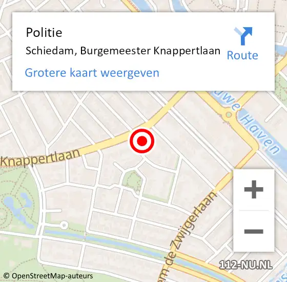 Locatie op kaart van de 112 melding: Politie Schiedam, Burgemeester Knappertlaan op 3 september 2021 14:22