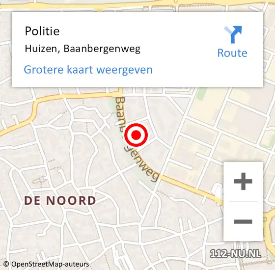 Locatie op kaart van de 112 melding: Politie Huizen, Baanbergenweg op 3 september 2021 14:29