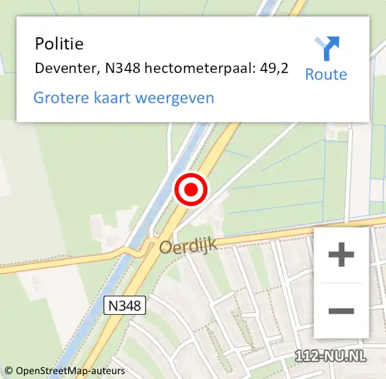 Locatie op kaart van de 112 melding: Politie Deventer, N348 hectometerpaal: 49,2 op 3 september 2021 14:39