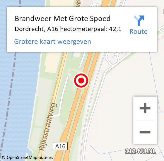 Locatie op kaart van de 112 melding: Brandweer Met Grote Spoed Naar Dordrecht, A16 hectometerpaal: 42,1 op 3 september 2021 15:08