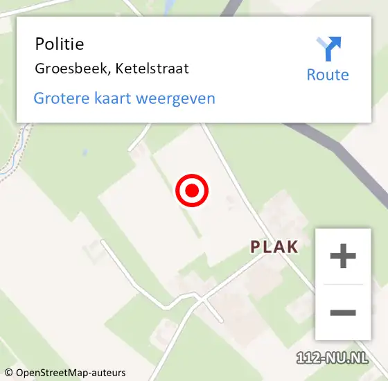 Locatie op kaart van de 112 melding: Politie Groesbeek, Ketelstraat op 3 september 2021 15:21