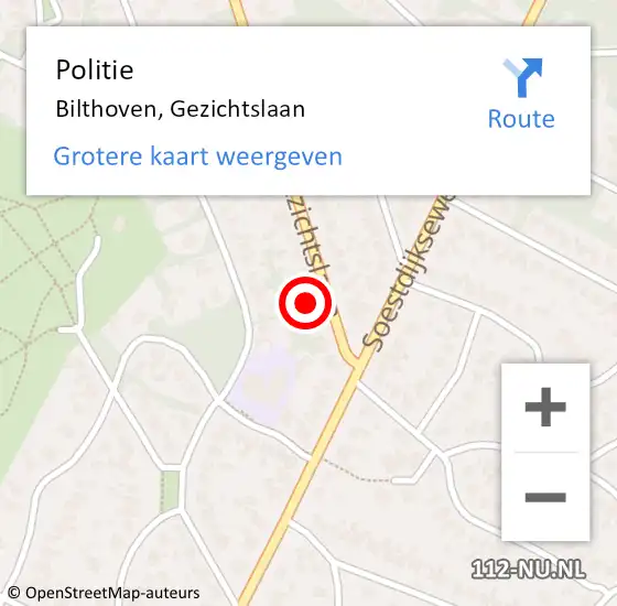 Locatie op kaart van de 112 melding: Politie Bilthoven, Gezichtslaan op 3 september 2021 15:23
