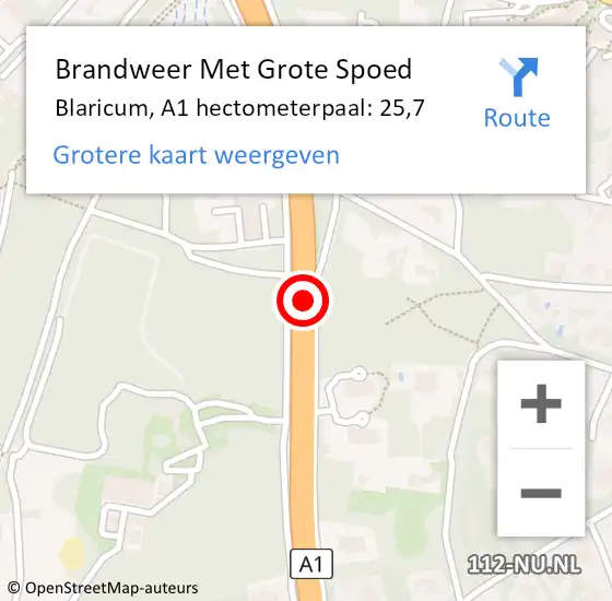 Locatie op kaart van de 112 melding: Brandweer Met Grote Spoed Naar Blaricum, A1 hectometerpaal: 25,7 op 3 september 2021 15:25