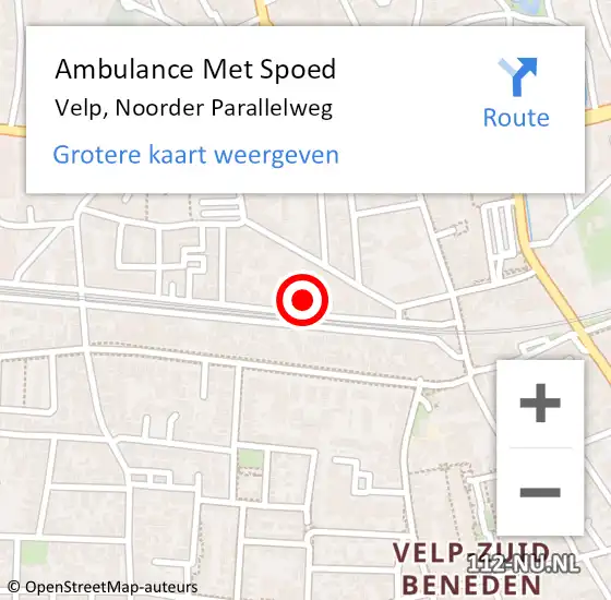 Locatie op kaart van de 112 melding: Ambulance Met Spoed Naar Velp, Noorder Parallelweg op 3 september 2021 15:29