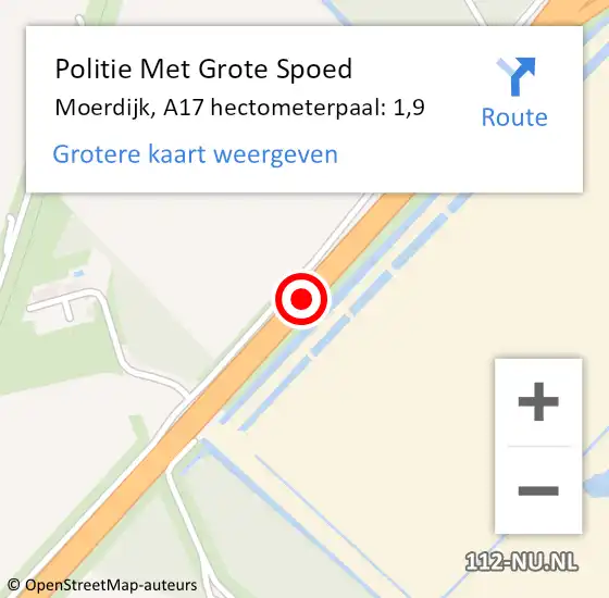 Locatie op kaart van de 112 melding: Politie Met Grote Spoed Naar Moerdijk, A17 hectometerpaal: 1,9 op 3 september 2021 15:33