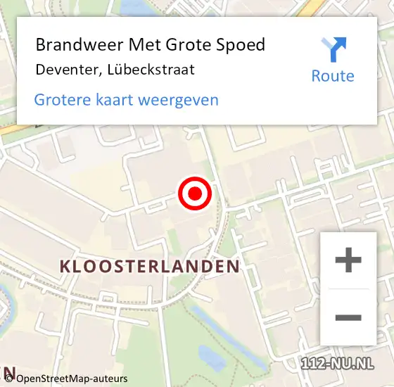 Locatie op kaart van de 112 melding: Brandweer Met Grote Spoed Naar Deventer, Lübeckstraat op 3 september 2021 15:39