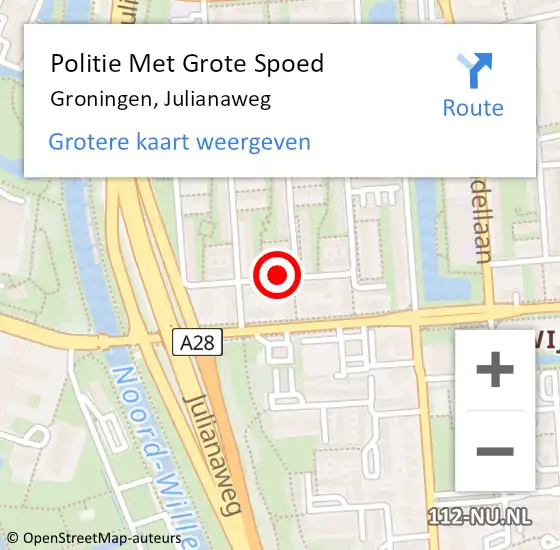 Locatie op kaart van de 112 melding: Politie Met Grote Spoed Naar Groningen, Julianaweg op 3 september 2021 15:52