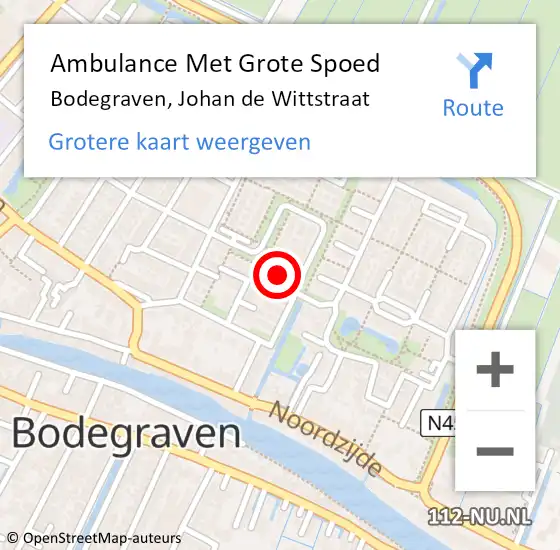 Locatie op kaart van de 112 melding: Ambulance Met Grote Spoed Naar Bodegraven, Johan de Wittstraat op 3 september 2021 16:37