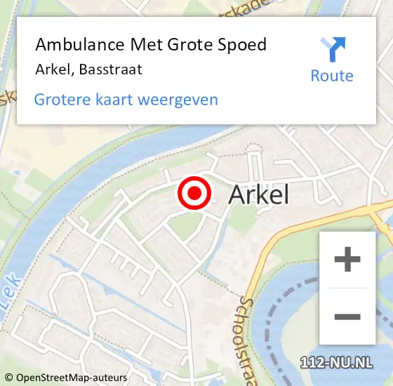 Locatie op kaart van de 112 melding: Ambulance Met Grote Spoed Naar Arkel, Basstraat op 3 september 2021 16:42