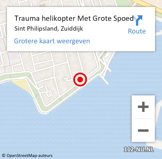 Locatie op kaart van de 112 melding: Trauma helikopter Met Grote Spoed Naar Sint Philipsland, Zuiddijk op 3 september 2021 16:49