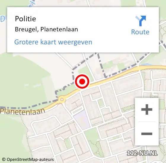 Locatie op kaart van de 112 melding: Politie Breugel, Planetenlaan op 3 september 2021 16:49