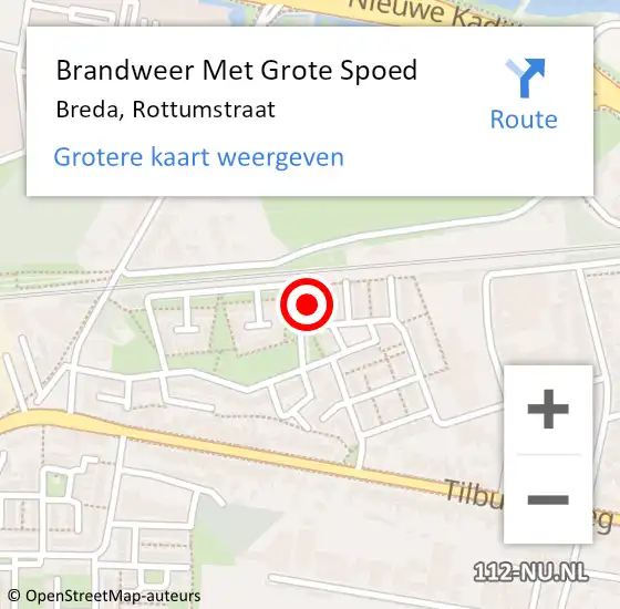 Locatie op kaart van de 112 melding: Brandweer Met Grote Spoed Naar Breda, Rottumstraat op 3 september 2021 17:04