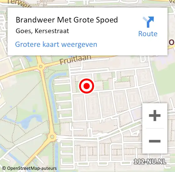 Locatie op kaart van de 112 melding: Brandweer Met Grote Spoed Naar Goes, Kersestraat op 3 september 2021 17:06