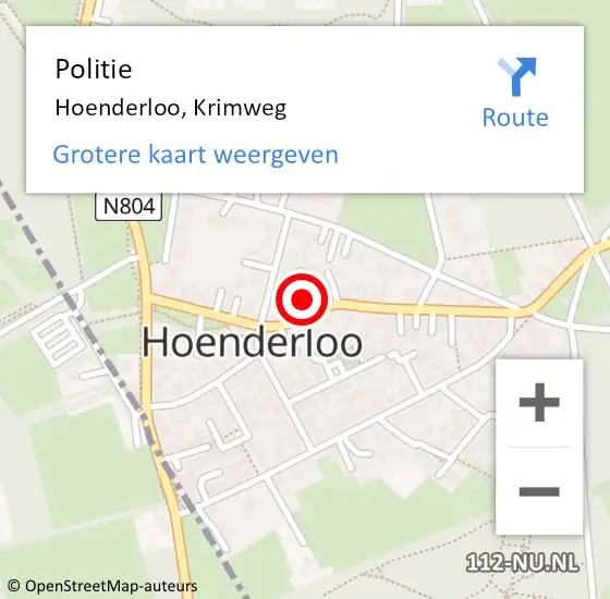 Locatie op kaart van de 112 melding: Politie Hoenderloo, Krimweg op 3 september 2021 17:17