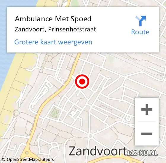 Locatie op kaart van de 112 melding: Ambulance Met Spoed Naar Zandvoort, Prinsenhofstraat op 3 september 2021 17:18