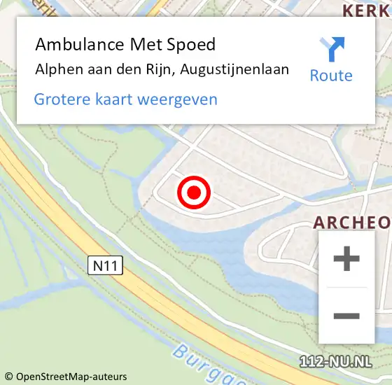 Locatie op kaart van de 112 melding: Ambulance Met Spoed Naar Alphen aan den Rijn, Augustijnenlaan op 3 september 2021 17:51