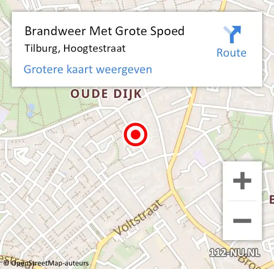 Locatie op kaart van de 112 melding: Brandweer Met Grote Spoed Naar Tilburg, Hoogtestraat op 3 september 2021 17:52