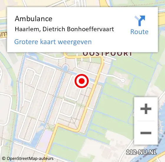 Locatie op kaart van de 112 melding: Ambulance Haarlem, Dietrich Bonhoeffervaart op 3 september 2021 18:08