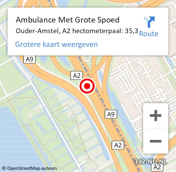 Locatie op kaart van de 112 melding: Ambulance Met Grote Spoed Naar Ouder-Amstel, A2 hectometerpaal: 35,3 op 3 september 2021 18:24