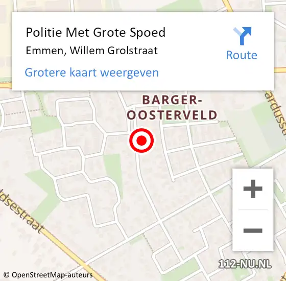 Locatie op kaart van de 112 melding: Politie Met Grote Spoed Naar Emmen, Willem Grolstraat op 3 september 2021 18:25