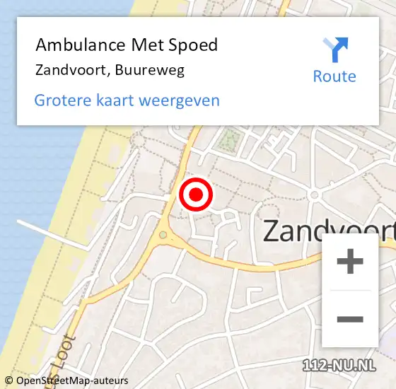 Locatie op kaart van de 112 melding: Ambulance Met Spoed Naar Zandvoort, Buureweg op 3 september 2021 18:29