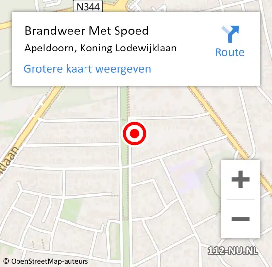 Locatie op kaart van de 112 melding: Brandweer Met Spoed Naar Apeldoorn, Koning Lodewijklaan op 3 september 2021 18:35