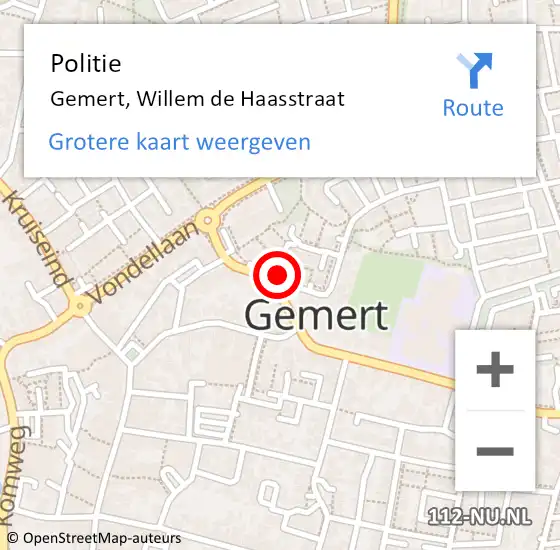 Locatie op kaart van de 112 melding: Politie Gemert, Willem de Haasstraat op 3 september 2021 18:48